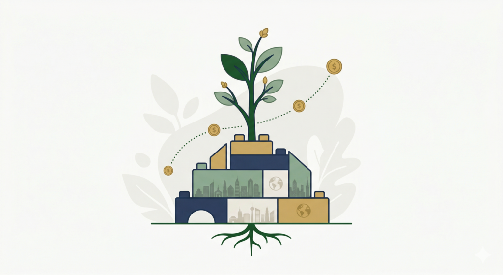 Close-up of Sarah focused on her open laptop screen, thoughtfully navigating a financial information website in her living room, learning about index funds.