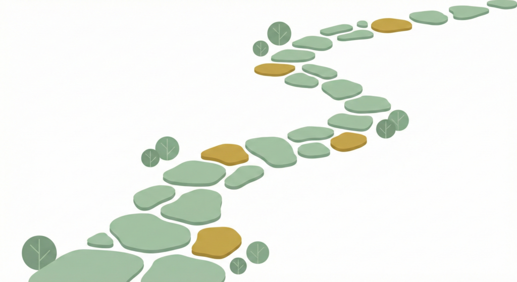 Illustration of a winding path made of stepping stones, symbolizing the process of switching investment platforms.